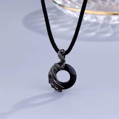 Picture of Round Stylish Men Pendant Necklaces Metal Cool Leather Chain Pendant  For Men Black 