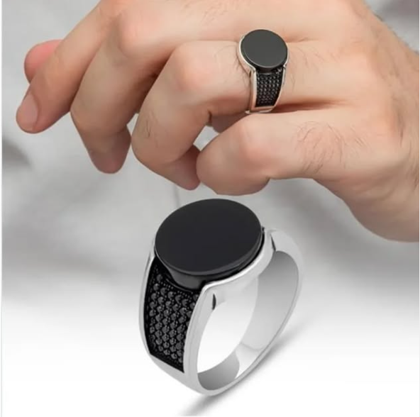 Picture of Black Stylish Stainless Steel Ring For Men Black 