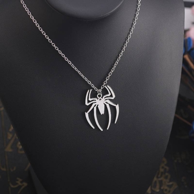 Picture of Spider Halloween Pendants Chain Short Long Mens Silver Color Necklace Jewelry Gift For Men Silver 
