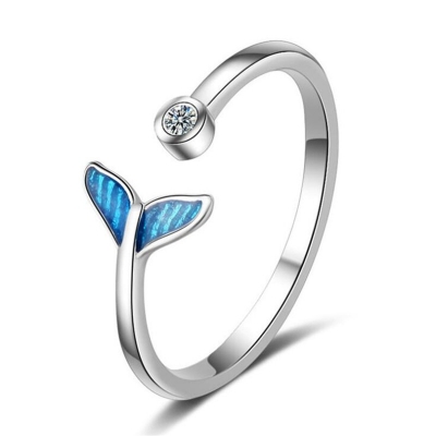Picture of Crystal Whale Tail Open Ring Women Adjustable 