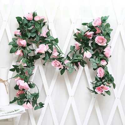 Picture of Charming Cottagecore: Artificial Floral Letter M with Pink Roses & Leaves Pink 