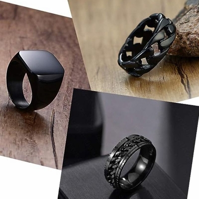 Picture of Stainless Steel Chain Rotation Decompression Ring Men Rings Black 