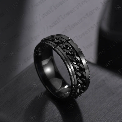 Picture of Stainless Steel Chain Rotation Decompression Ring Men Rings Black 