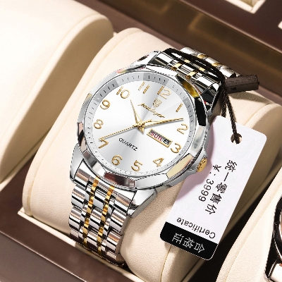 Picture of High-End Men’s Fashion Watch with Brown Leather Strap and Gold Finish  