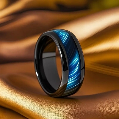 Picture of Stylish Men's Stainless Steel Finger Ring Blue 
