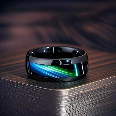 Picture of Stylish Men's Stainless Steel Finger Ring Blue 