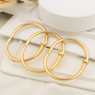 Picture of Stainless Steel Four-leaf Clover Nail Bracelet, Fashion Gold Bangle for Women  