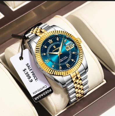 Picture of High-End Men’s Fashion Watch with Brown Leather Strap and Gold  