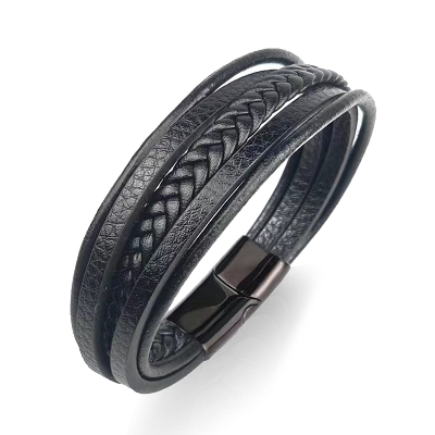 Picture of Men's Women Leather Bracelet Stainless Magnet Special Birthday Gift Bracelet Gif Black 21 CM