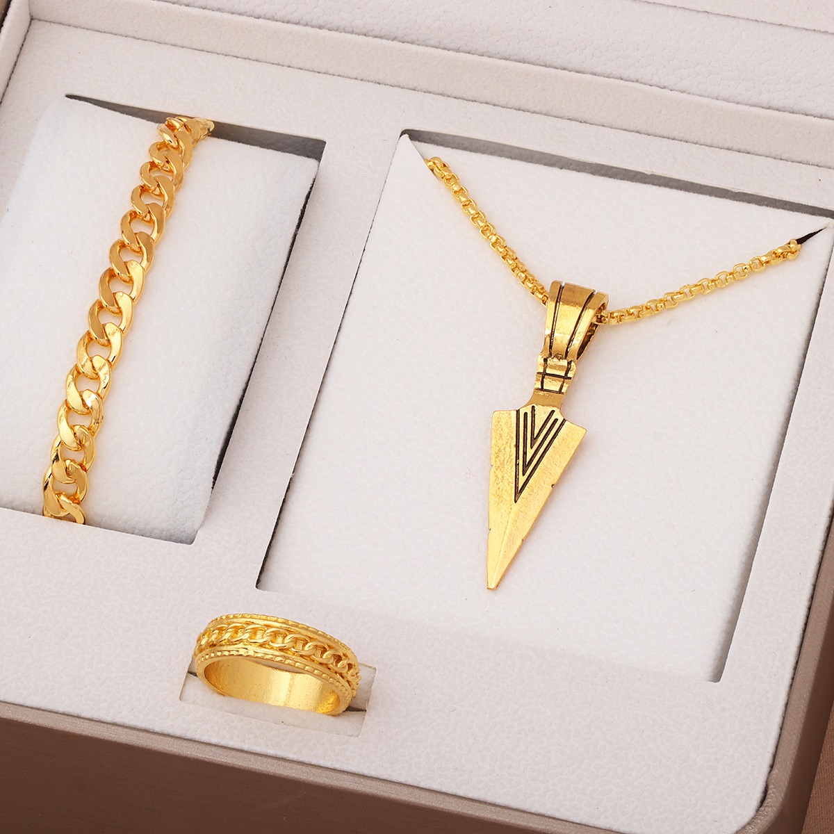 Picture of Stylish Bar Pendant Set, Necklaces Finger Ring Set for Men 3pcs Set  
