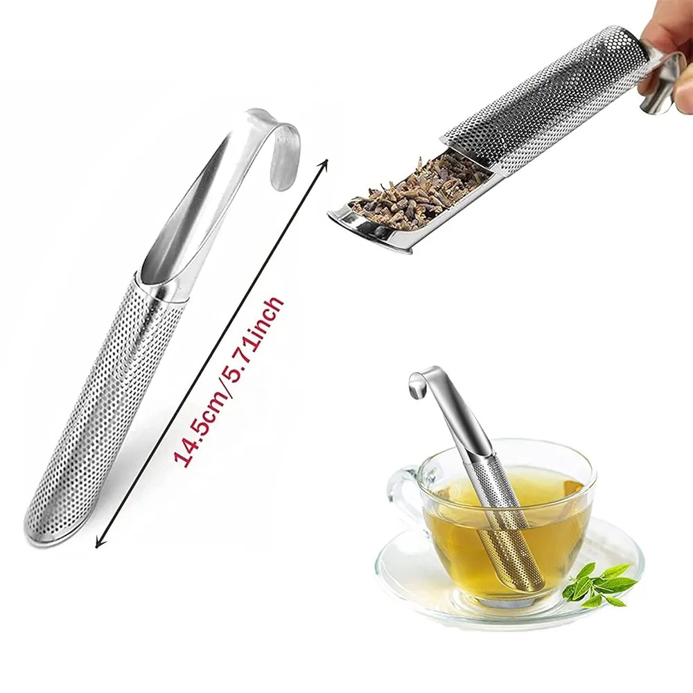 Picture of Green Tea Strainer Stainless Steel Tea Infuser Hanging Pipe Design Silver 