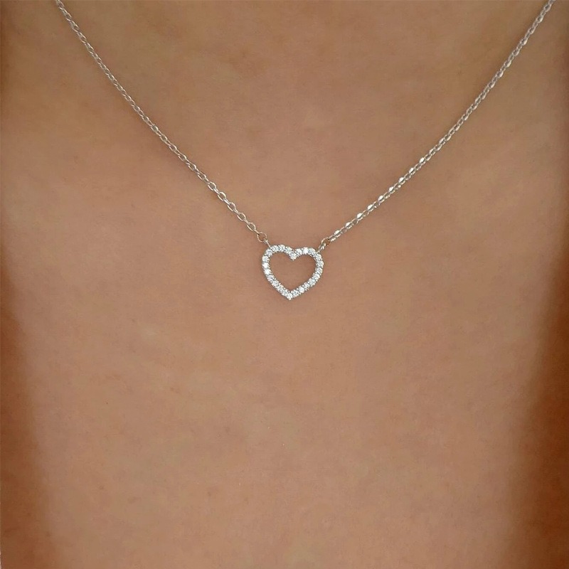 Picture of Love Shape Pendant Necklace for Women and Girls, Gold Plated Titanium Chain, Stylish and Elegant Design Silver 