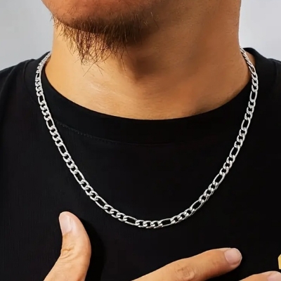 Picture of Viking Wolf Raven Pendant Necklace for Men Stainless Steel Geometric Chain Silver 