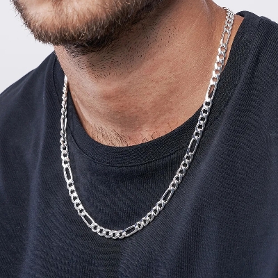 Picture of Viking Wolf Raven Pendant Necklace for Men Stainless Steel Geometric Chain Silver 