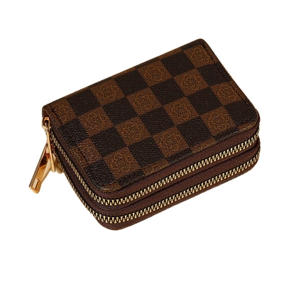 Picture of double zipper Credit Card Case Holder Wallet with ID Window Zipper Small Brown 