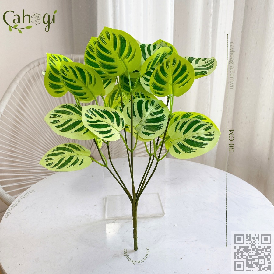 Picture of Tabletop Artificial Green & White Leaf Plant Green 