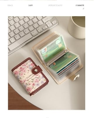 Picture of Multipurpose Flower Pattern Credit Card ID Case and Small Clutch Bag Pink 