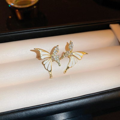 Picture of Elegant Gold Plated Enamel Butterfly Earrings - Light Luxury Style Gold 