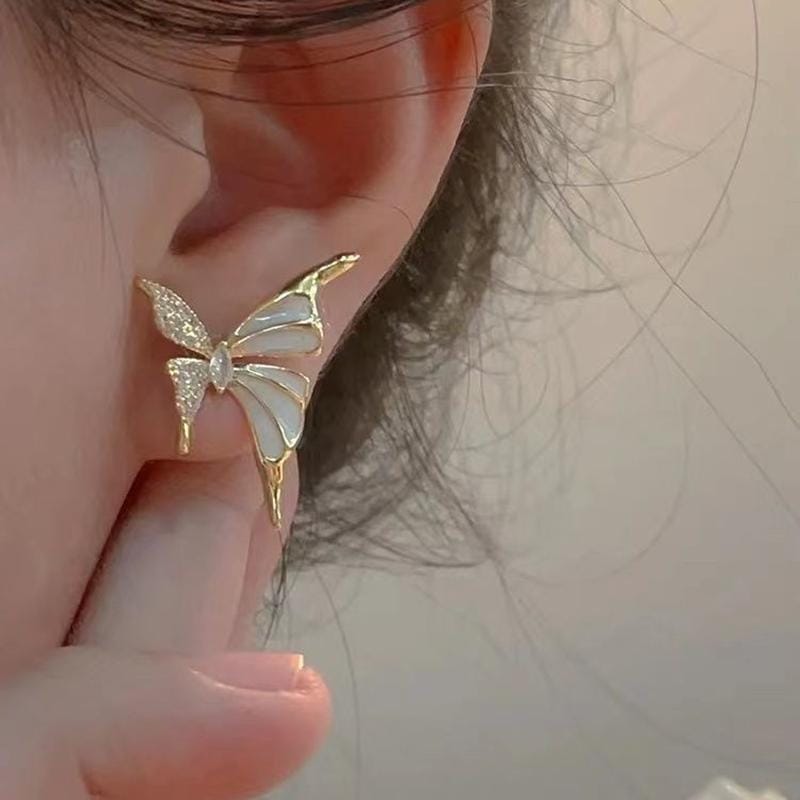 Picture of Elegant Gold Plated Enamel Butterfly Earrings - Light Luxury Style Gold 