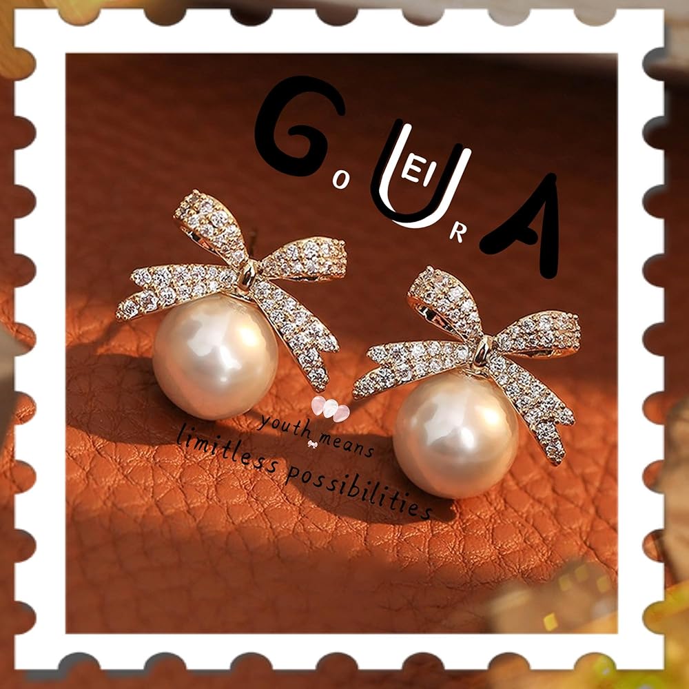 Picture of Luxury Rhinestone Bowknot Pearl Drop Earrings - Gold Plated Gold Adjustable