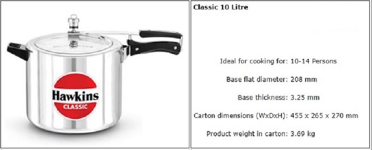 Picture of Hawkins Classic Pressure Cooker 10L Silver