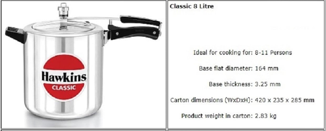 Picture of Hawkins Classic Pressure Cooker 8L Silver