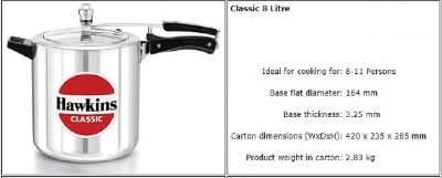 Picture of Hawkins Classic Pressure Cooker 8L Silver