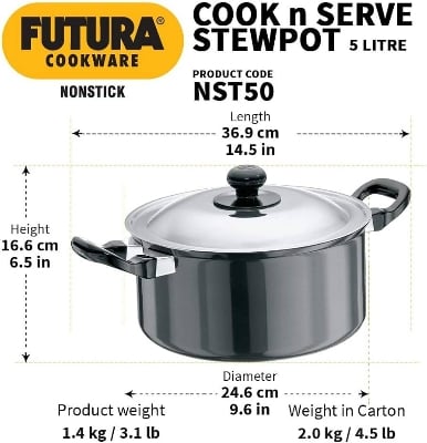 Picture of Hawkins Futura 5 Litre Stewpot With SS Lid NST50 Black