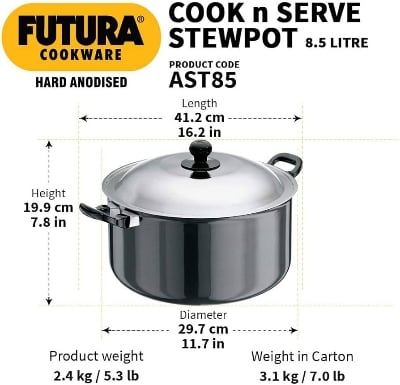 Picture of Hawkins Futura 8.5 Litre Stewpot SS Lid AST85 Black