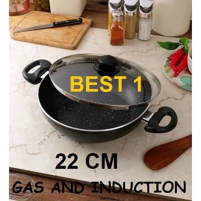 Picture of Prestiege INDUCTION Karai with Glass Cover 22 CM (MULTIPLE COLOR) Black