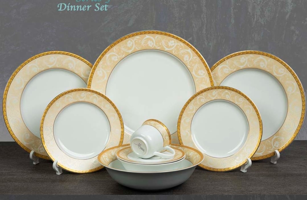Picture of 32 pieces Ariane Brand dinner set for gift and home decoration- 6 Dinner Plates, 6 Half Plates, 1 Rice Dish, 1 Curry serving bowl, 6 Soup Bowl, 6+6 coffee cup + saucer Multicolor213