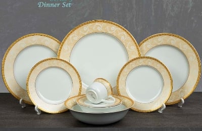 Picture of 32 pieces Ariane Brand dinner set for gift and home decoration- 6 Dinner Plates, 6 Half Plates, 1 Rice Dish, 1 Curry serving bowl, 6 Soup Bowl, 6+6 coffee cup + saucer Multicolor213