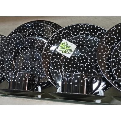 Picture of 32 pieces Ariane Brand dinner set for gift and home decoration- 6 Dinner Plates, 6 Half Plates, 1 Rice Dish, 1 Curry serving bowl, 6 Soup Bowl, 6+6 coffee cup + saucer Black216