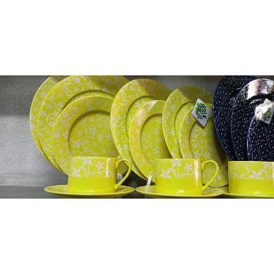 Picture of 32 pieces Ariane Brand dinner set for gift and home decoration- 6 Dinner Plates, 6 Half Plates, 1 Rice Dish, 1 Curry serving bowl, 6 Soup Bowl, 6+6 coffee cup + saucer Yellow630