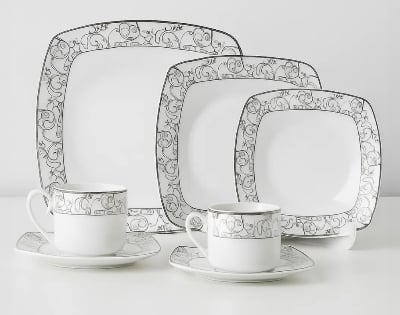 Picture of 36 pieces squire dinner set for gift and home decoration- 6 Dinner Plates, 6 Half Plates, 1 Rice Dish, 1 Curry serving bowl, 6 Soup Bowl, 6+6 coffee cup + saucer, 1 Tea Pot, 1 Milk Pot, 1 Sugar Pot, 1 Salt Shaker MulticolorSquire