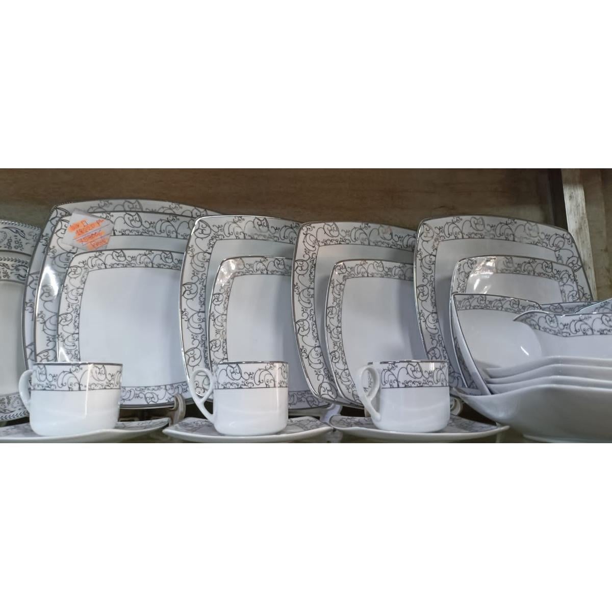 Picture of 36 pieces squire dinner set for gift and home decoration- 6 Dinner Plates, 6 Half Plates, 1 Rice Dish, 1 Curry serving bowl, 6 Soup Bowl, 6+6 coffee cup + saucer, 1 Tea Pot, 1 Milk Pot, 1 Sugar Pot, 1 Salt Shaker MulticolorSquire