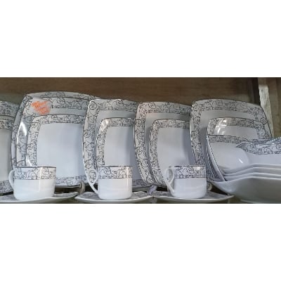 Picture of 36 pieces squire dinner set for gift and home decoration- 6 Dinner Plates, 6 Half Plates, 1 Rice Dish, 1 Curry serving bowl, 6 Soup Bowl, 6+6 coffee cup + saucer, 1 Tea Pot, 1 Milk Pot, 1 Sugar Pot, 1 Salt Shaker MulticolorSquire