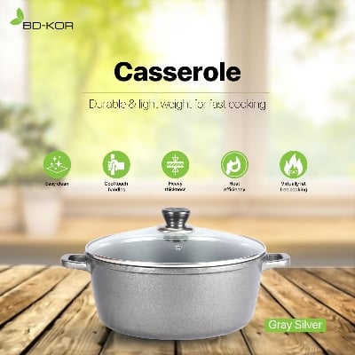 Picture of BD-KOR CASSEROLE (24 CM) Non-Stick Marble Coating with Glass Lid Gray