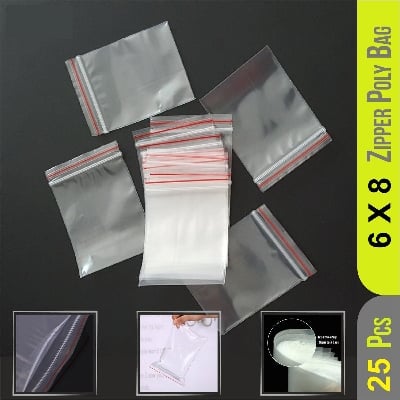 Picture of 6"X8" Inch Resealable 25 pcs Clear Zipper Poly Bag/ Zip Lock Plastic Storage Packet for Food Freezing, Jewelry, Clothes, Docs, Candy, Cookies, Snacks, Vitamins, Books, Seeds Multicolor