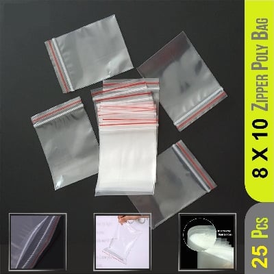 Picture of 8"X10" Inch Resealable 25 pcs Clear Zipper Poly Bag/ Zip Lock Plastic Storage Packet for Food Freezing, Jewelry, Clothes, Docs, Candy, Cookies, Snacks, Vitamins, Books, Seeds Multicolor