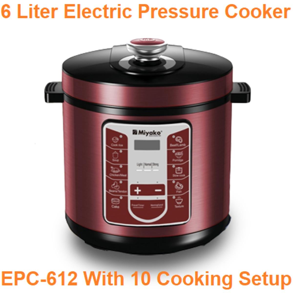 Picture of 6 Liter Miyako Electric Pressure Cooker EPC-612 With 10 Cooking Setup Multicolor
