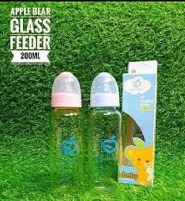 Picture of Apple Bear Glass feeding bottle 200ml (SINGLE BOTTLE) Multicolor