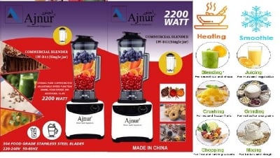 Picture of 2200 Watts Ajnur Commercial Blender Plus Mixer Grinder STEEL BUSH (DOUBLE JAR) 