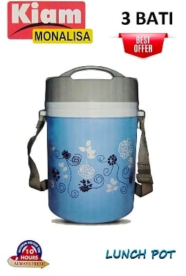 Picture of Kiam Monalisa 3 Bati Steel Hot Tiffin Carrier Lunch Pot - Box - Tiffin Box For Office Multicolor