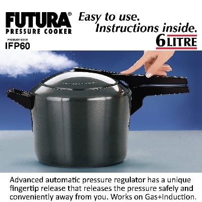 Picture of 6 Liter Futura Hard Anodized Pressure Cooker Multicolor