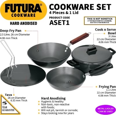Picture of Hawkins Futura Cookware Set (ASET1) 4 Pc Cookware Set  (Hard Anodised, Aluminium, 4 - Piece) Multicolor