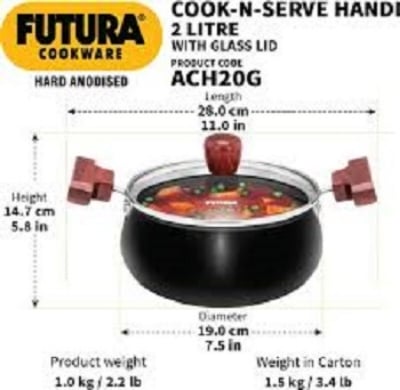 Picture of Hawkins Hard Anodised Handi (ACH20G) 2 LTR with Lid Multicolor