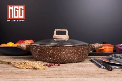 Picture of 24CM MGC Ajnur Marble Karai With Glass Lid Multicolor