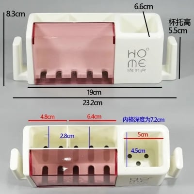 Picture of Toothbrush holder punch-free modern minimalist rack wall-mounted toothbrush holder bathroom creative home family of four - bathroom corner shelf Multicolor