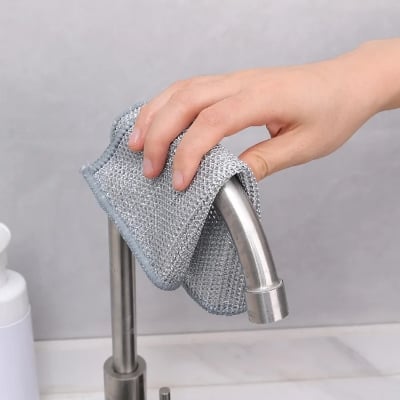 Picture of 5 Pcs double ply Non-Scratch Steel Wire Dishcloth Daily Cleaning Cloth Non Stick Oil Wiping Cloth Kitchen Stove Dishwashing Pot Washing Dishes Silver